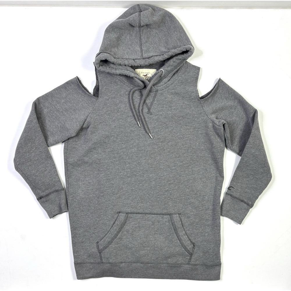 Hollister Hoodie Women's Medium Cut Out Shoulders Gray Sweatshirt Pullover